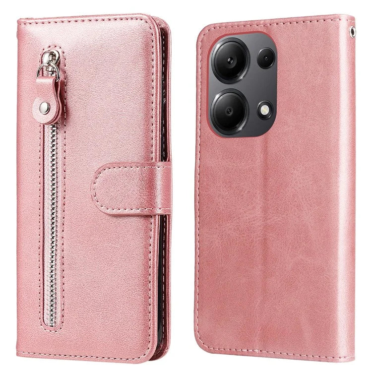 For Xiaomi Redmi Note 13 Pro 4G / Poco M6 Pro 4G Case Leather Anti-drop Cover with Zipper Pocket