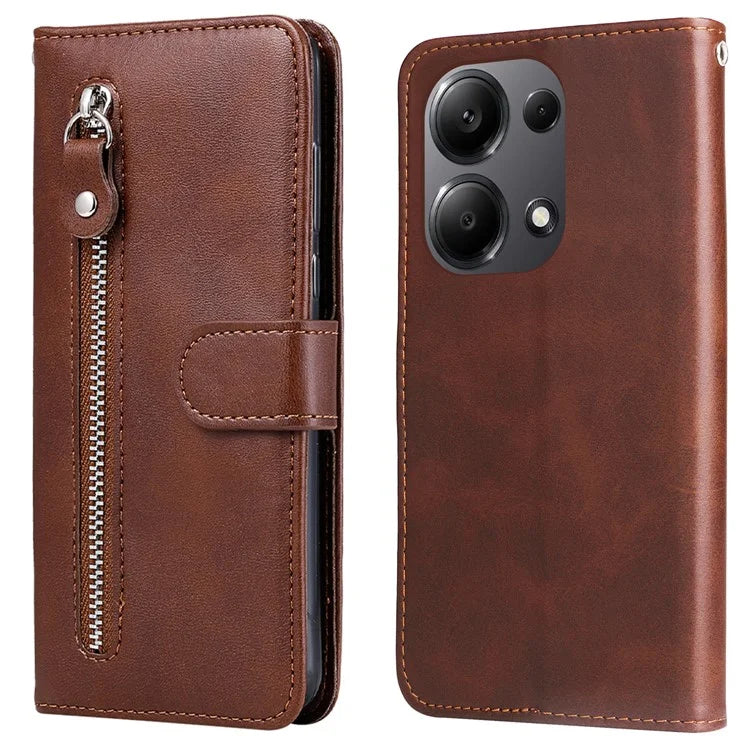 For Xiaomi Redmi Note 13 Pro 4G / Poco M6 Pro 4G Case Leather Anti-drop Cover with Zipper Pocket