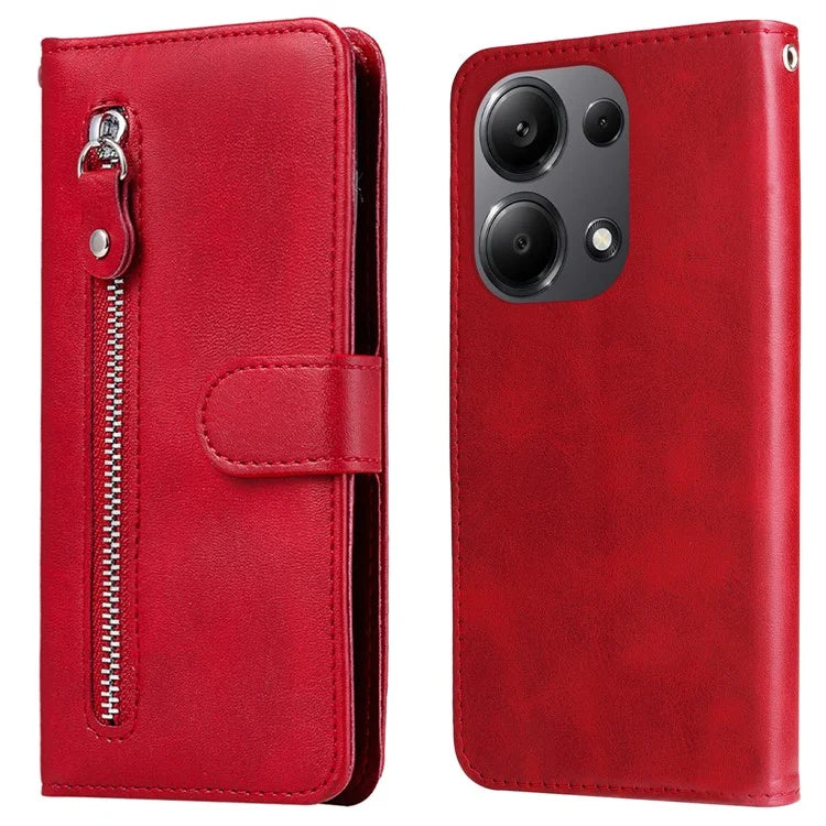 For Xiaomi Redmi Note 13 Pro 4G / Poco M6 Pro 4G Case Leather Anti-drop Cover with Zipper Pocket