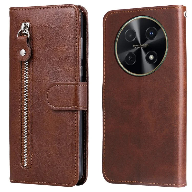 For Huawei Enjoy 70 Pro Case Calf Texture Leather Phone Cover with Zipper Pocket