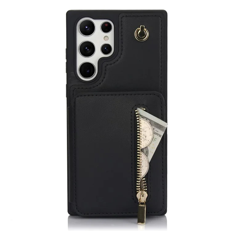 For Samsung Galaxy S23 Ultra Crossbody Case Zipper Card Holder Kickstand Phone Cover