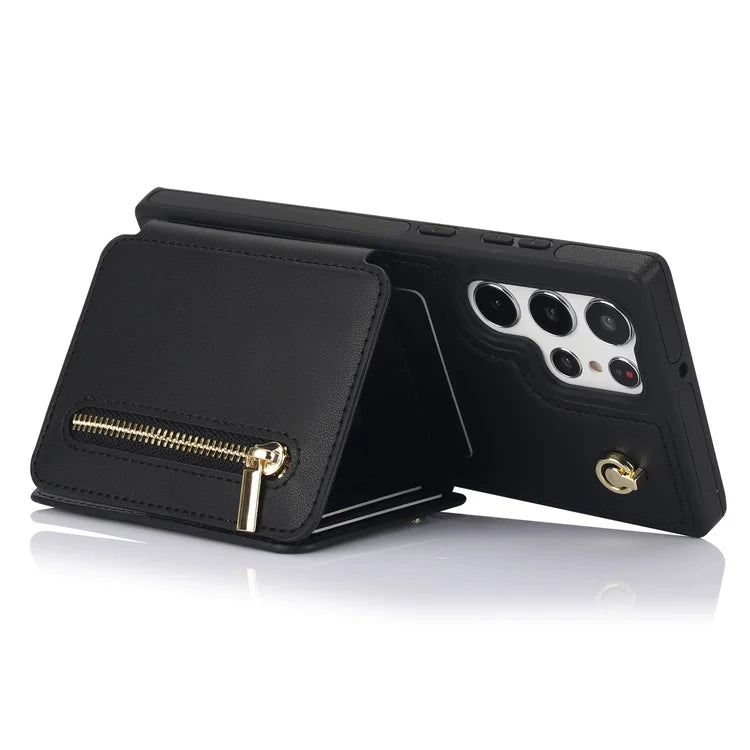 For Samsung Galaxy S23 Ultra Crossbody Case Zipper Card Holder Kickstand Phone Cover