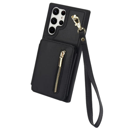 For Samsung Galaxy S23 Ultra Crossbody Case Zipper Card Holder Kickstand Phone Cover