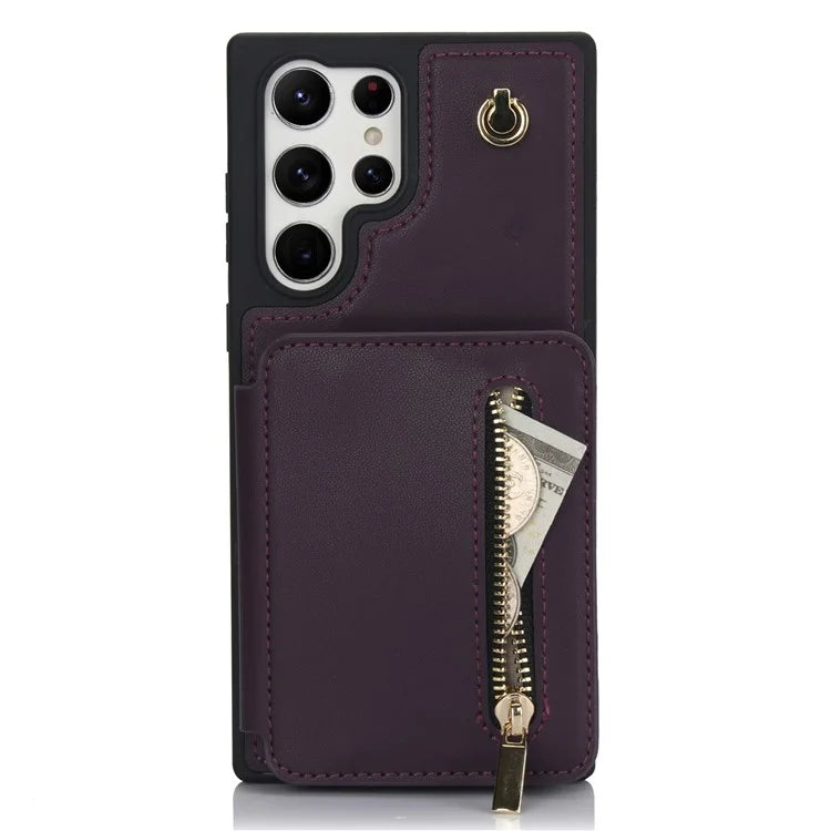 For Samsung Galaxy S23 Ultra Crossbody Case Zipper Card Holder Kickstand Phone Cover