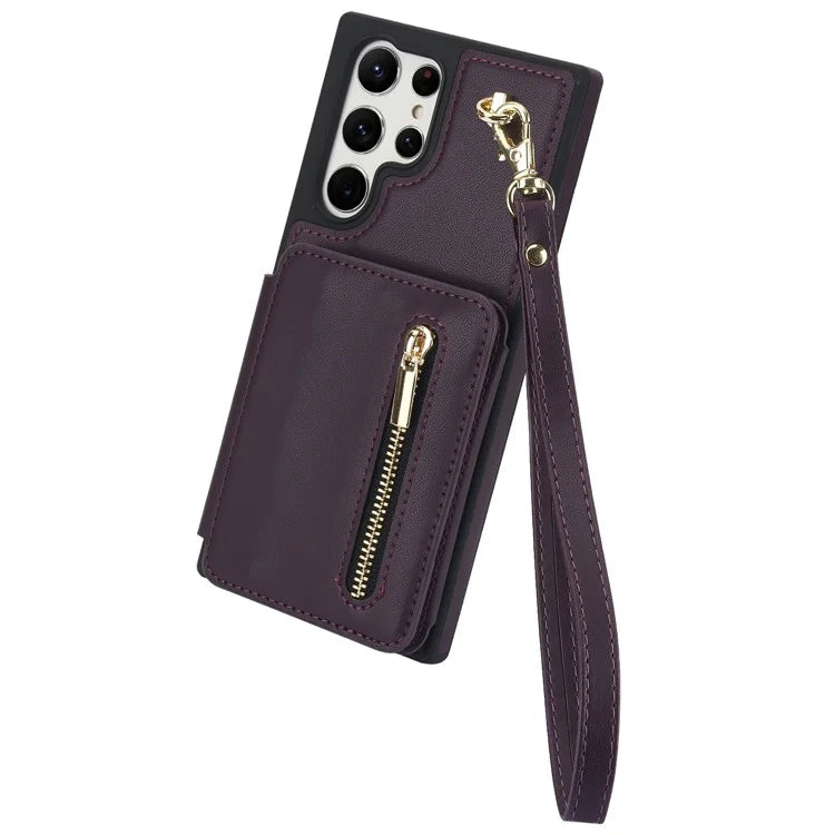 For Samsung Galaxy S23 Ultra Crossbody Case Zipper Card Holder Kickstand Phone Cover
