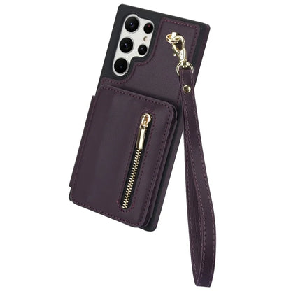 For Samsung Galaxy S23 Ultra Crossbody Case Zipper Card Holder Kickstand Phone Cover