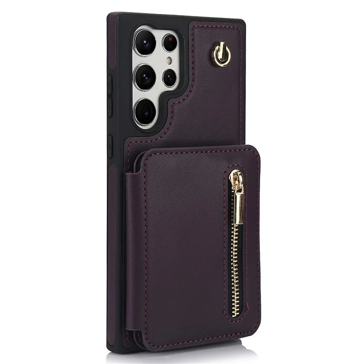 For Samsung Galaxy S23 Ultra Crossbody Case Zipper Card Holder Kickstand Phone Cover