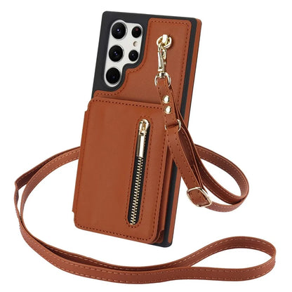 For Samsung Galaxy S23 Ultra Crossbody Case Zipper Card Holder Kickstand Phone Cover
