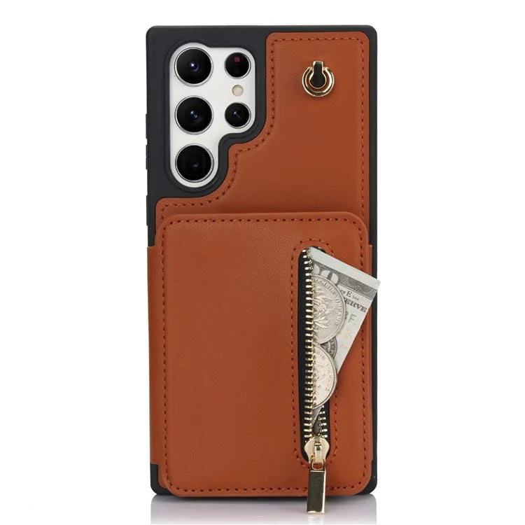 For Samsung Galaxy S23 Ultra Crossbody Case Zipper Card Holder Kickstand Phone Cover