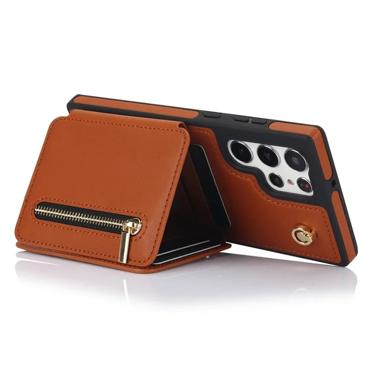 For Samsung Galaxy S23 Ultra Crossbody Case Zipper Card Holder Kickstand Phone Cover