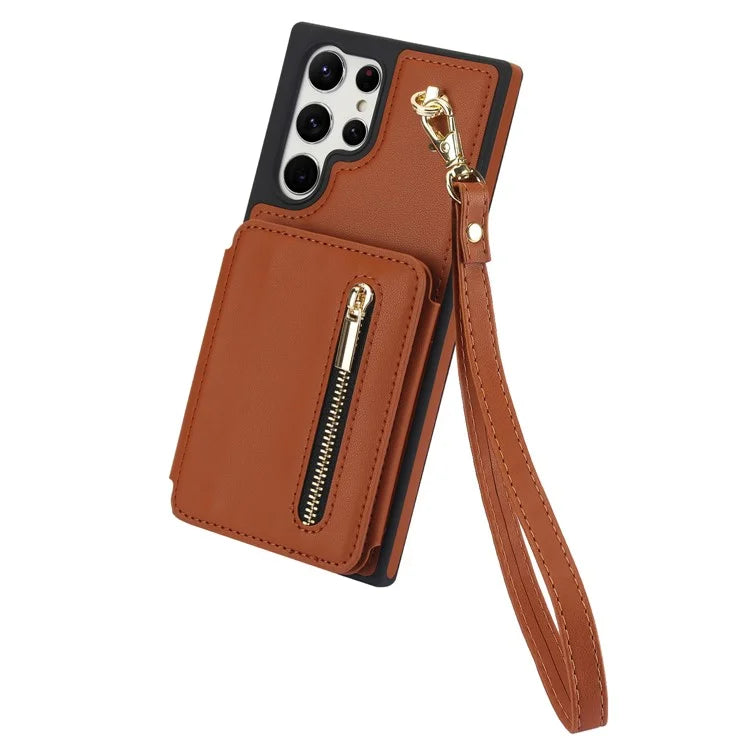 For Samsung Galaxy S23 Ultra Crossbody Case Zipper Card Holder Kickstand Phone Cover