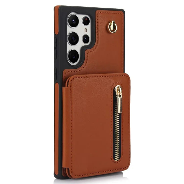 For Samsung Galaxy S23 Ultra Crossbody Case Zipper Card Holder Kickstand Phone Cover