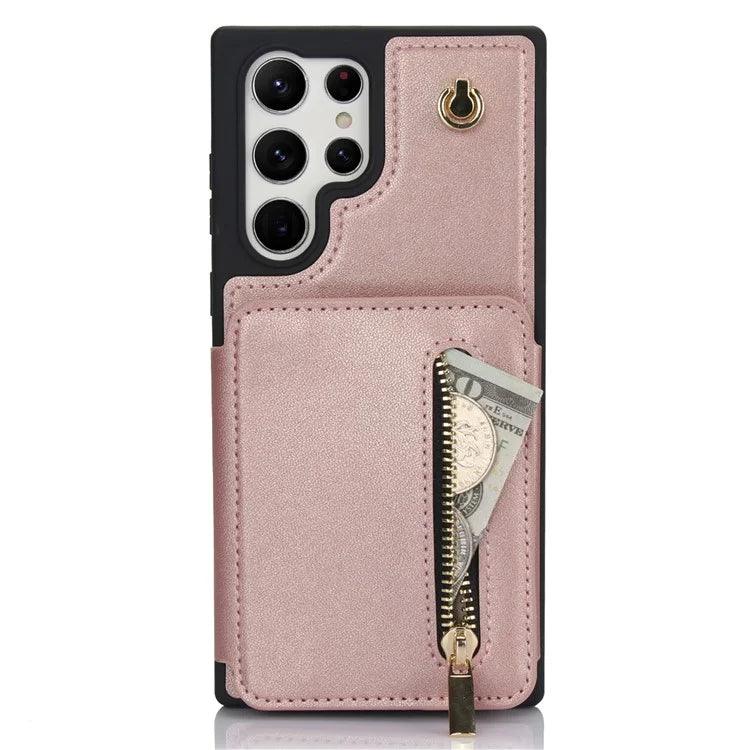 For Samsung Galaxy S23 Ultra Crossbody Case Zipper Card Holder Kickstand Phone Cover