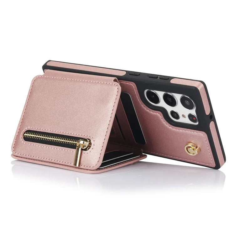 For Samsung Galaxy S23 Ultra Crossbody Case Zipper Card Holder Kickstand Phone Cover