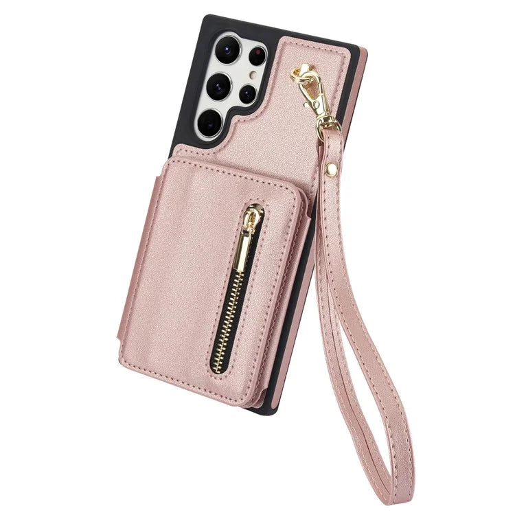 For Samsung Galaxy S23 Ultra Crossbody Case Zipper Card Holder Kickstand Phone Cover