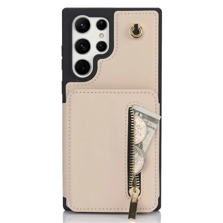 For Samsung Galaxy S23 Ultra Crossbody Case Zipper Card Holder Kickstand Phone Cover