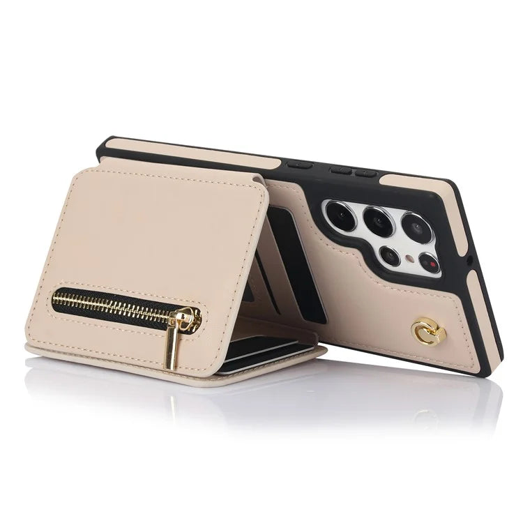 For Samsung Galaxy S23 Ultra Crossbody Case Zipper Card Holder Kickstand Phone Cover