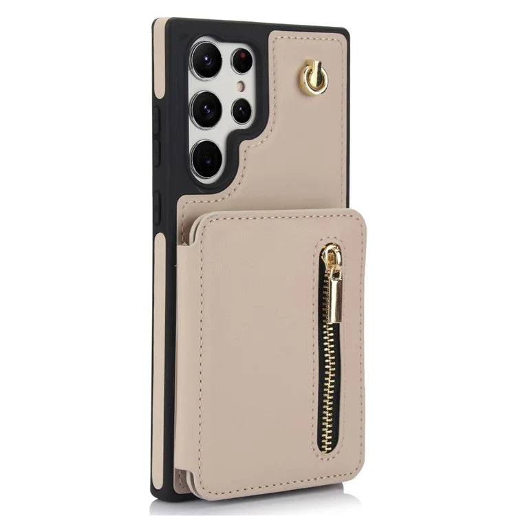 For Samsung Galaxy S23 Ultra Crossbody Case Zipper Card Holder Kickstand Phone Cover