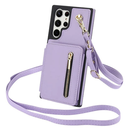For Samsung Galaxy S23 Ultra Crossbody Case Zipper Card Holder Kickstand Phone Cover