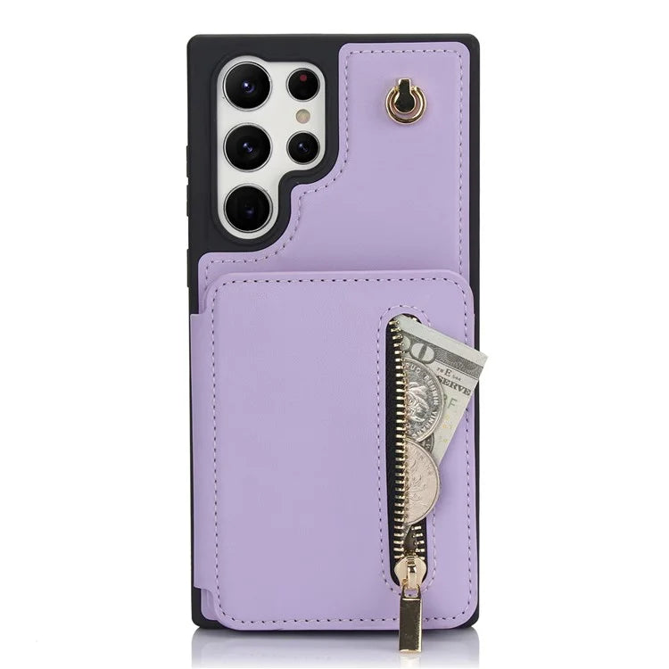 For Samsung Galaxy S23 Ultra Crossbody Case Zipper Card Holder Kickstand Phone Cover
