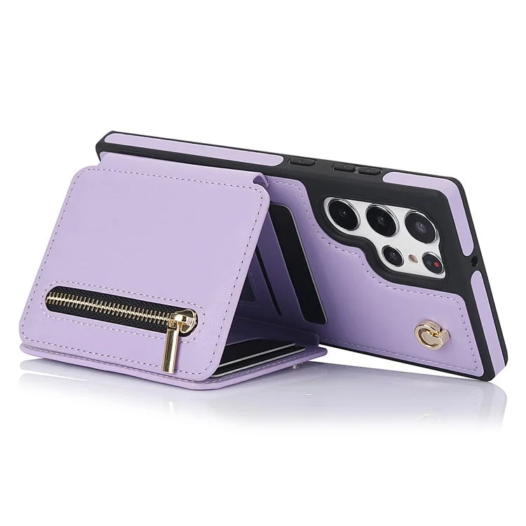 For Samsung Galaxy S23 Ultra Crossbody Case Zipper Card Holder Kickstand Phone Cover