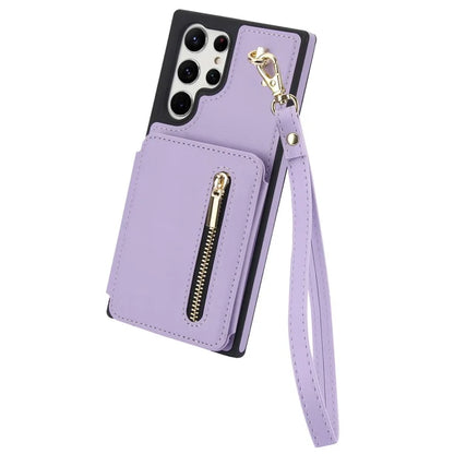 For Samsung Galaxy S23 Ultra Crossbody Case Zipper Card Holder Kickstand Phone Cover