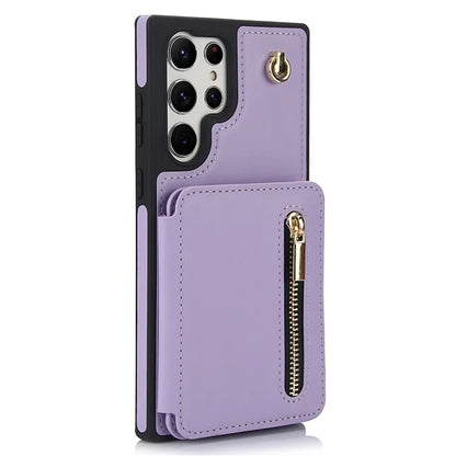 For Samsung Galaxy S23 Ultra Crossbody Case Zipper Card Holder Kickstand Phone Cover