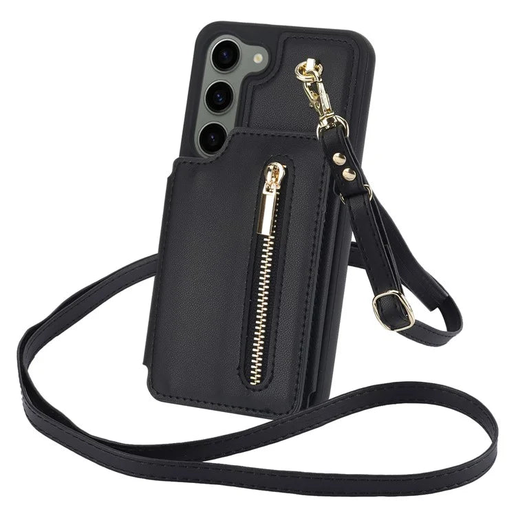 For Samsung Galaxy S23 Case with Card Holder Crossbody Leather Back Cover RFID Blocking