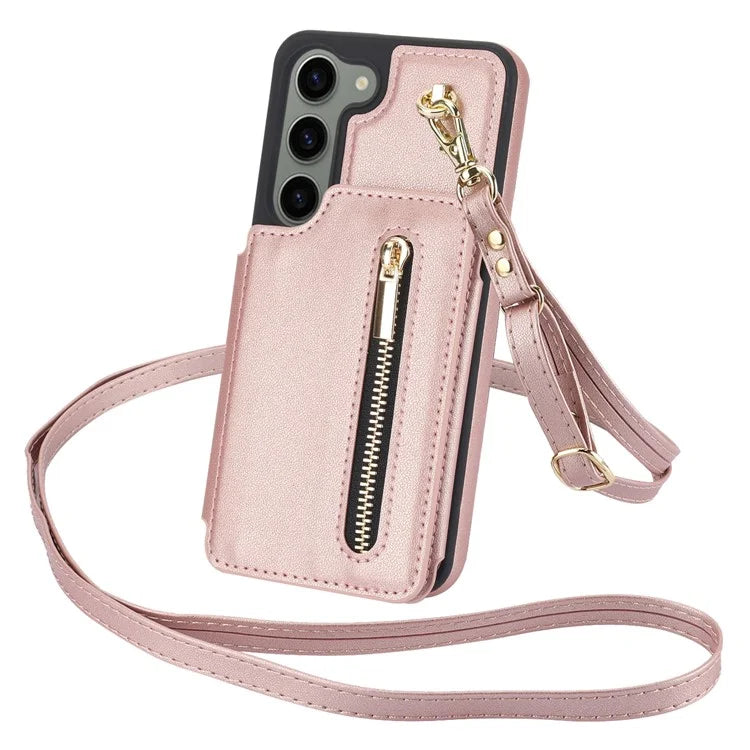 For Samsung Galaxy S23 Case with Card Holder Crossbody Leather Back Cover RFID Blocking