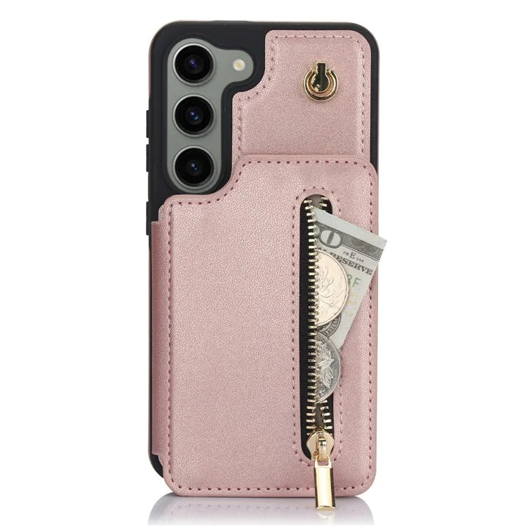 For Samsung Galaxy S23 Case with Card Holder Crossbody Leather Back Cover RFID Blocking