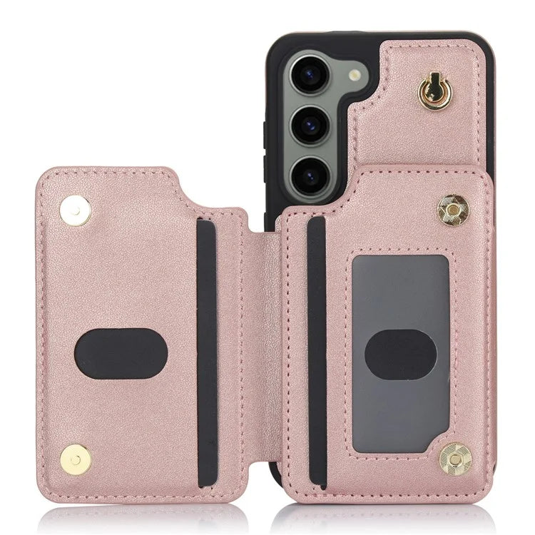 For Samsung Galaxy S23 Case with Card Holder Crossbody Leather Back Cover RFID Blocking