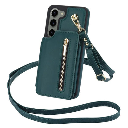For Samsung Galaxy S23 Case with Card Holder Crossbody Leather Back Cover RFID Blockingish Green
