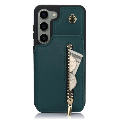 For Samsung Galaxy S23 Case with Card Holder Crossbody Leather Back Cover RFID Blockingish Green