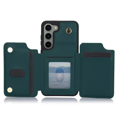 For Samsung Galaxy S23 Case with Card Holder Crossbody Leather Back Cover RFID Blockingish Green