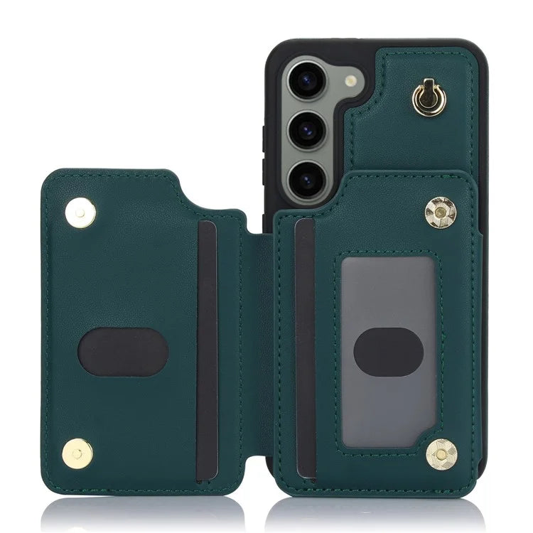 For Samsung Galaxy S23 Case with Card Holder Crossbody Leather Back Cover RFID Blockingish Green