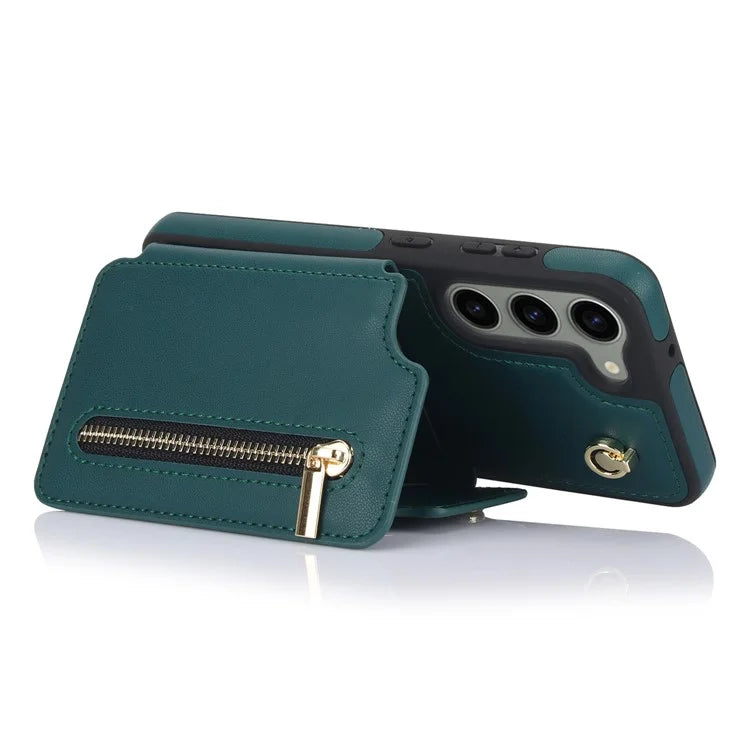 For Samsung Galaxy S23 Case with Card Holder Crossbody Leather Back Cover RFID Blockingish Green