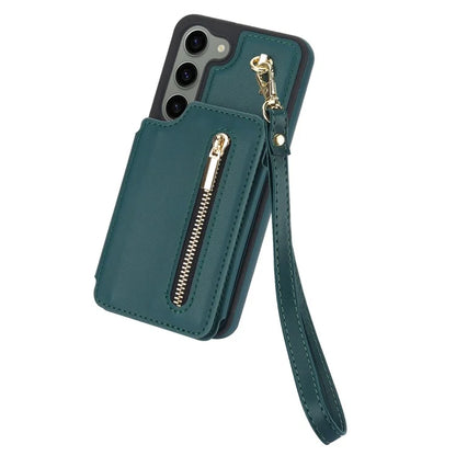 For Samsung Galaxy S23 Case with Card Holder Crossbody Leather Back Cover RFID Blockingish Green