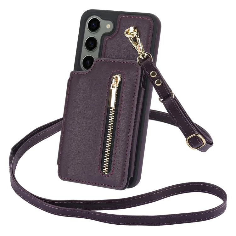 For Samsung Galaxy S23 Case with Card Holder Crossbody Leather Back Cover RFID Blocking