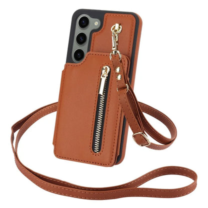 For Samsung Galaxy S23 Case with Card Holder Crossbody Leather Back Cover RFID Blocking