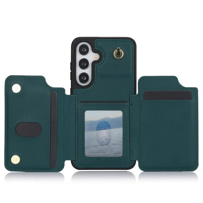 For Samsung Galaxy S24+ Case Zipper PU Leather Card Holder Phone Cover with Crossbody Lanyardish Green