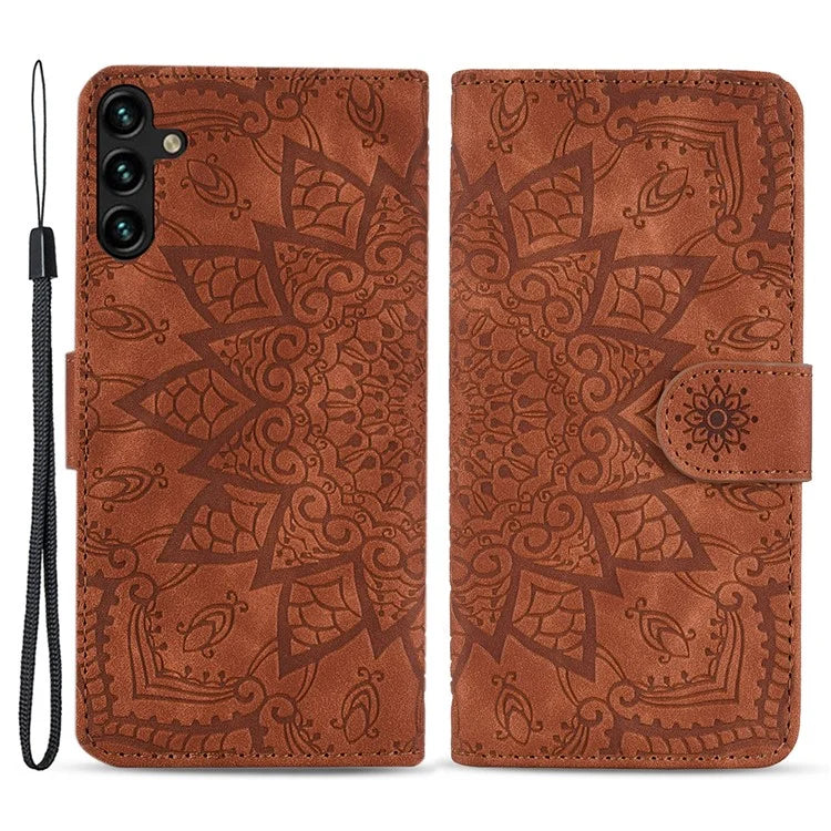 For Samsung Galaxy A25 5G (Global) (161.0 x 76.5 x 8.3mm) Case Flower Imprinted PU Leather Phone Cover