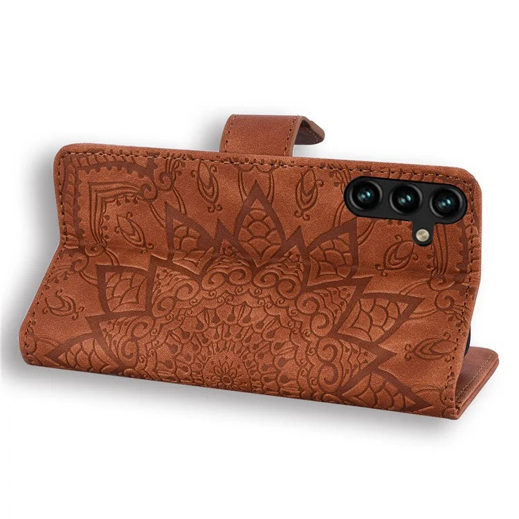 For Samsung Galaxy A25 5G (Global) (161.0 x 76.5 x 8.3mm) Case Flower Imprinted PU Leather Phone Cover