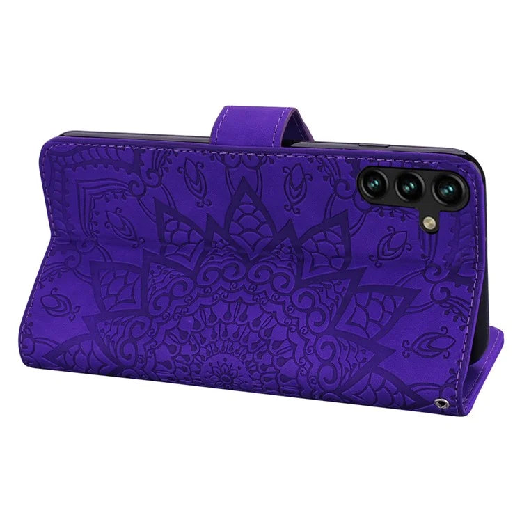 For Samsung Galaxy A25 5G (Global) (161.0 x 76.5 x 8.3mm) Case Flower Imprinted PU Leather Phone Cover