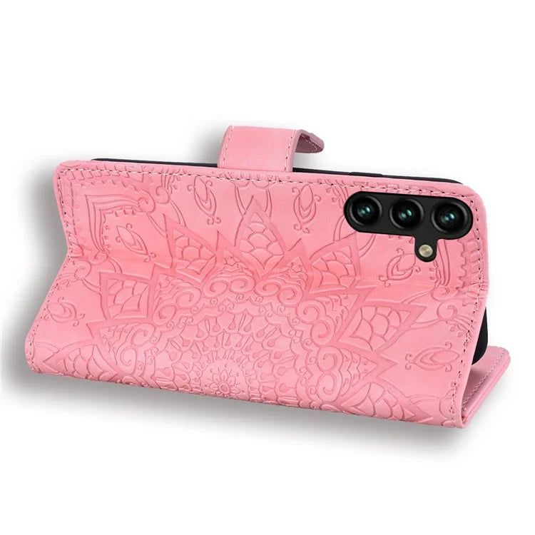 For Samsung Galaxy A25 5G (Global) (161.0 x 76.5 x 8.3mm) Case Flower Imprinted PU Leather Phone Cover