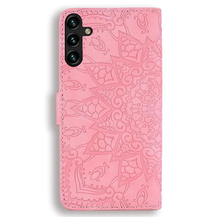 For Samsung Galaxy A25 5G (Global) (161.0 x 76.5 x 8.3mm) Case Flower Imprinted PU Leather Phone Cover