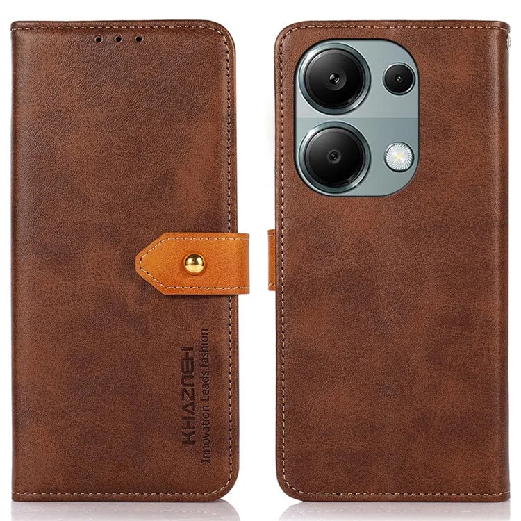 KHAZNEH For Xiaomi Redmi Note 13 4G Leather Case Golden Magnetic Buckle Protective Phone Cover