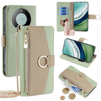 For Huawei Mate 60 Case Wallet Stand PU Leather Phone Bag Cover with Shoulder Strap