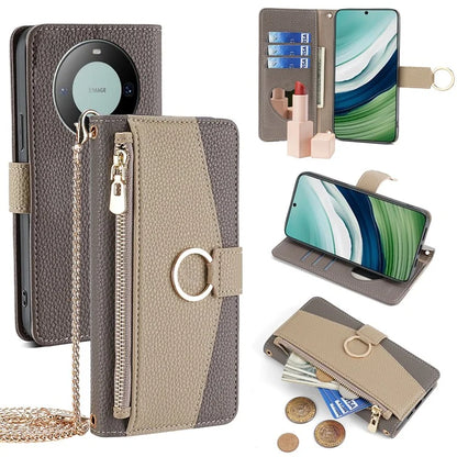 For Huawei Mate 60 Case Wallet Stand PU Leather Phone Bag Cover with Shoulder Strap
