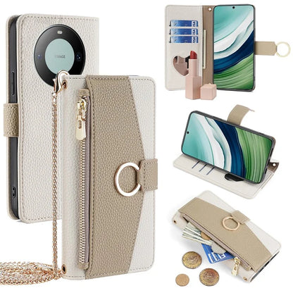 For Huawei Mate 60 Case Wallet Stand PU Leather Phone Bag Cover with Shoulder Strap