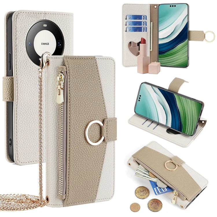 For Huawei Mate 60 Pro  /  Mate 60 Pro+ Case PU Leather Zipper Wallet Phone Bag Stand Cover